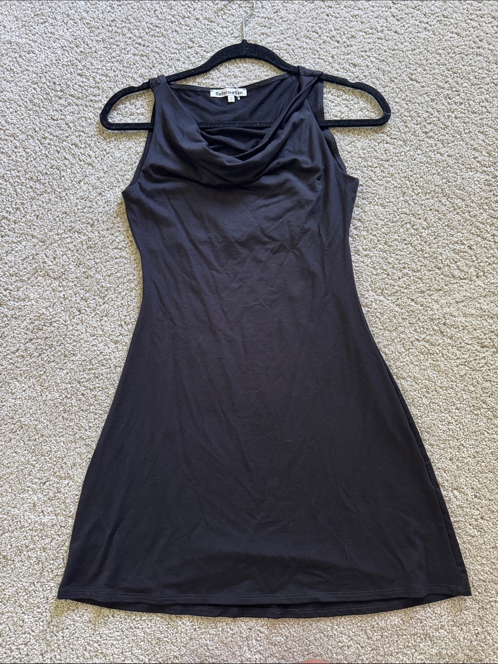 REFORMATION Black Cowl Neck Mini Dress XS